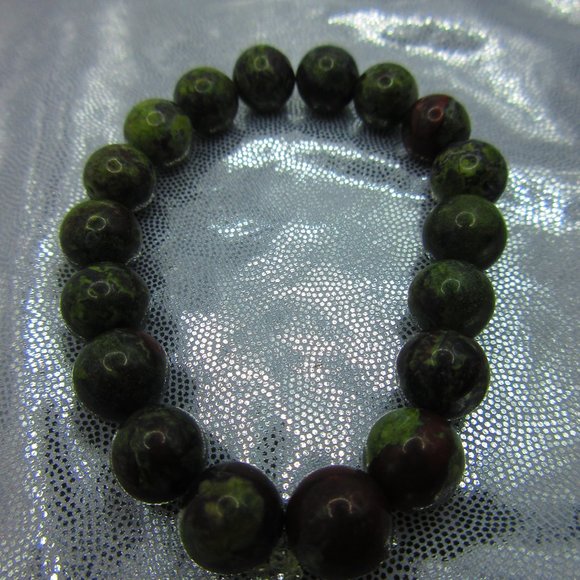 Dragon Bloodstone 10mm Round 7" Stretchy Gemstone Bracelet - Picture 2 of 3